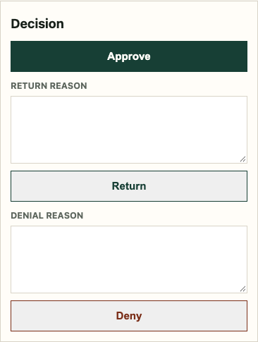 Mobile approve, return and deny controls